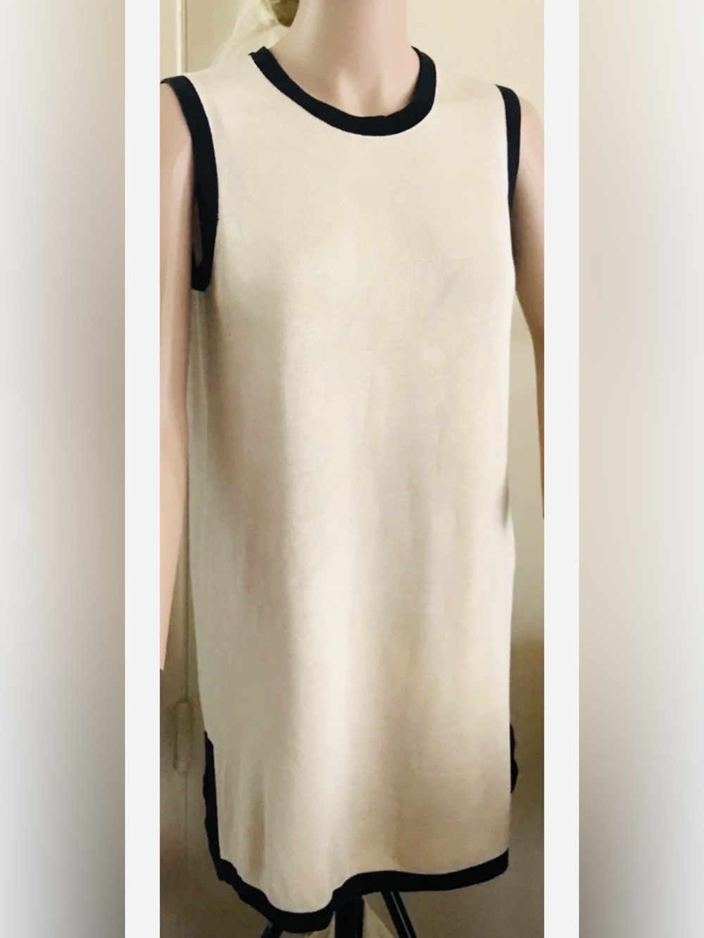 RALPH LAUREN VTG SILK WOVEN MINI DRESS IVORY BLACK TRIM ELEGANT TIMELESS Sm New